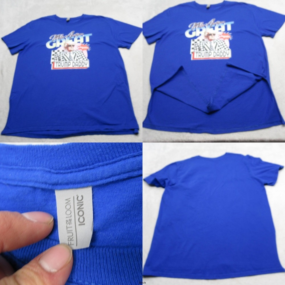 Trump Daddy Shirt Men XL Fruit Of The Loom Blue Graphic Print Cotton Cut Sides